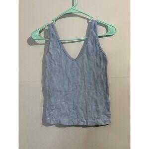 Aura Ribbed Stretch XL/XXL Cropped Tank Top for Yoga Workout Blue